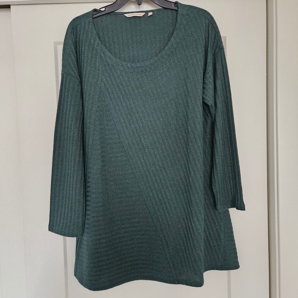 Soft Surroundings Dark Green Long-Sleeve Scoop Neck Knit Tunic Blouse Sz Large